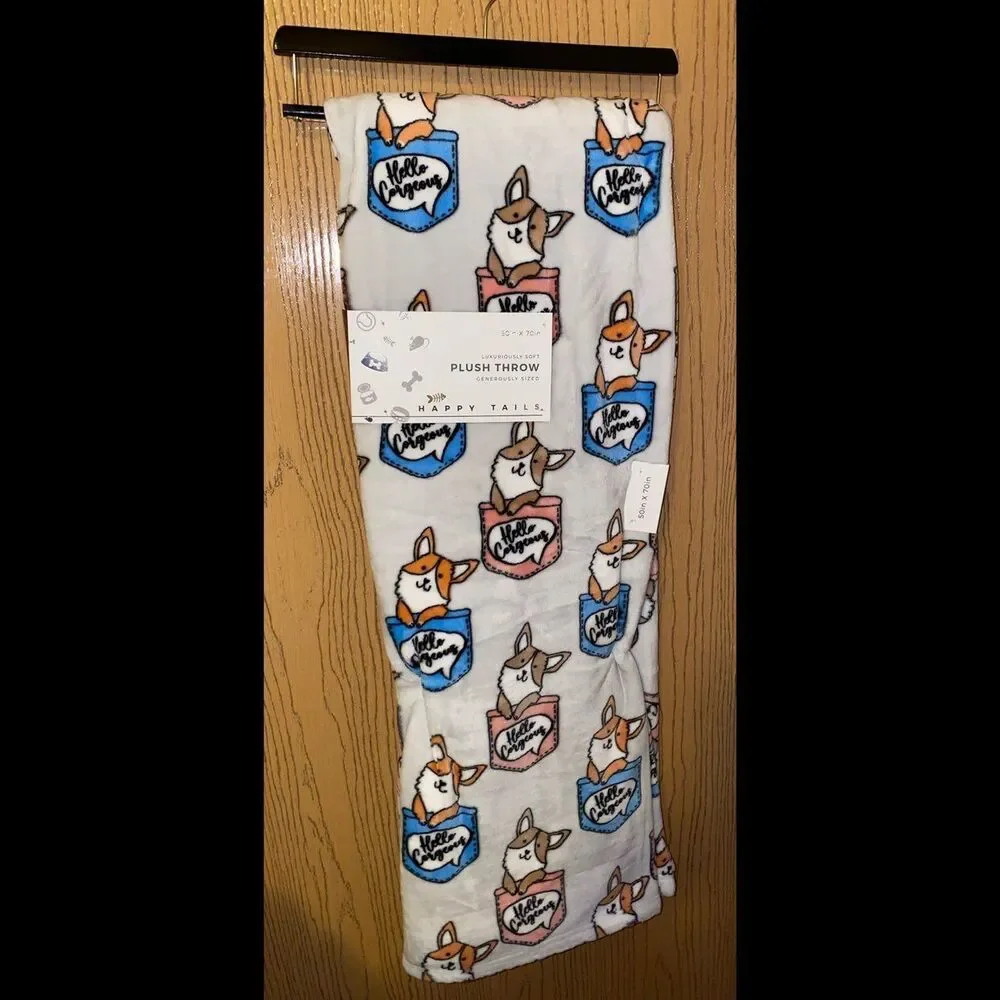 “Hello Corgeous” Corgi Plush Throw Blanket
